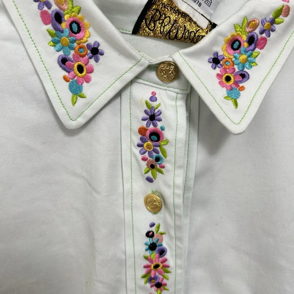 Bob Mackie Shimmery‎ Embroidered Kids Maypole Flowers White Shirt / Coat Wm's 1X